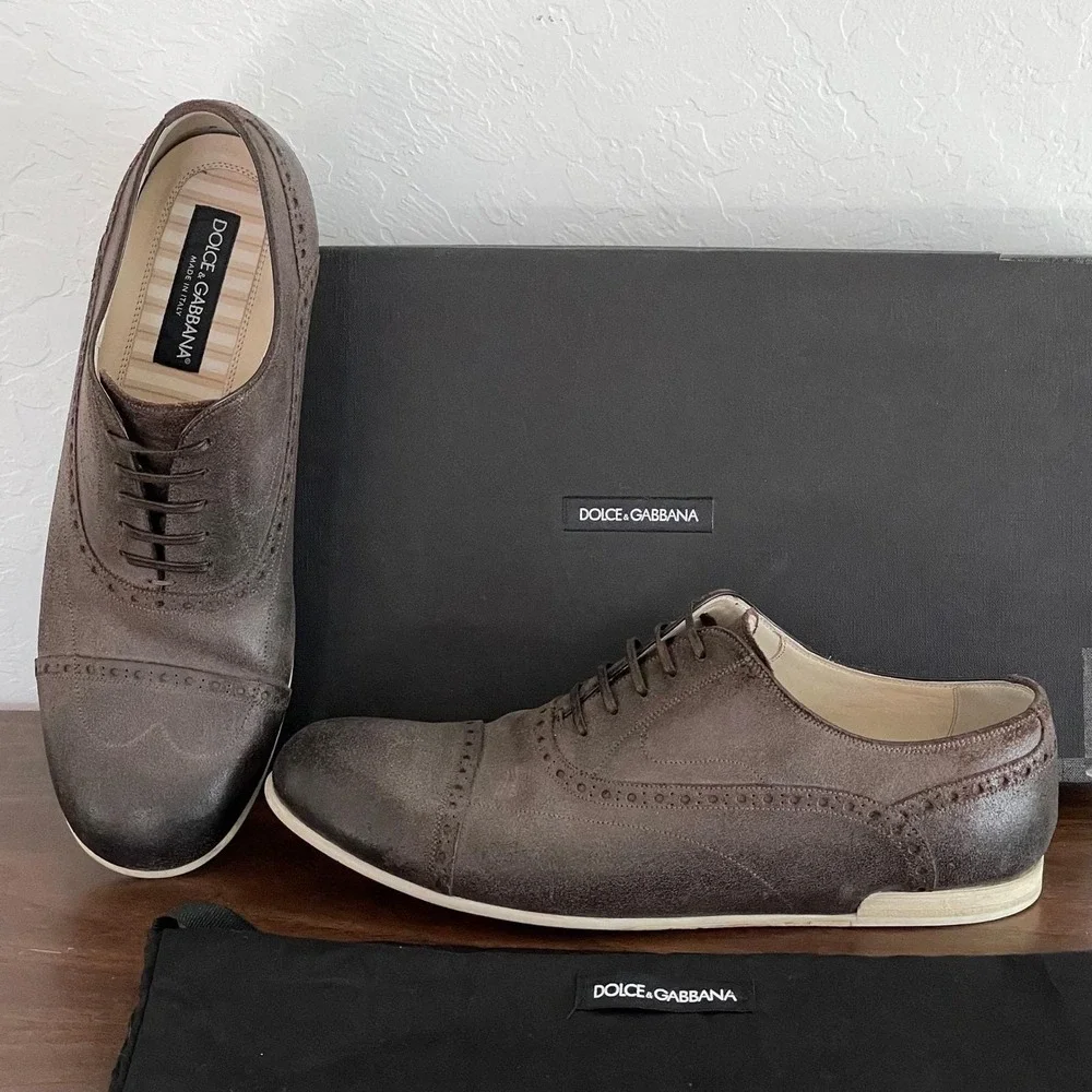 Dolce‎ & Gabbana Francesina Crosta Cera Oxford Men 8.5 Brown Suede Brogue